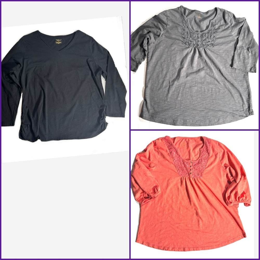 Northcrest Knit Tops Sz 2X Coral Gray & Black Work Everyday Wear NICE 3 Pc